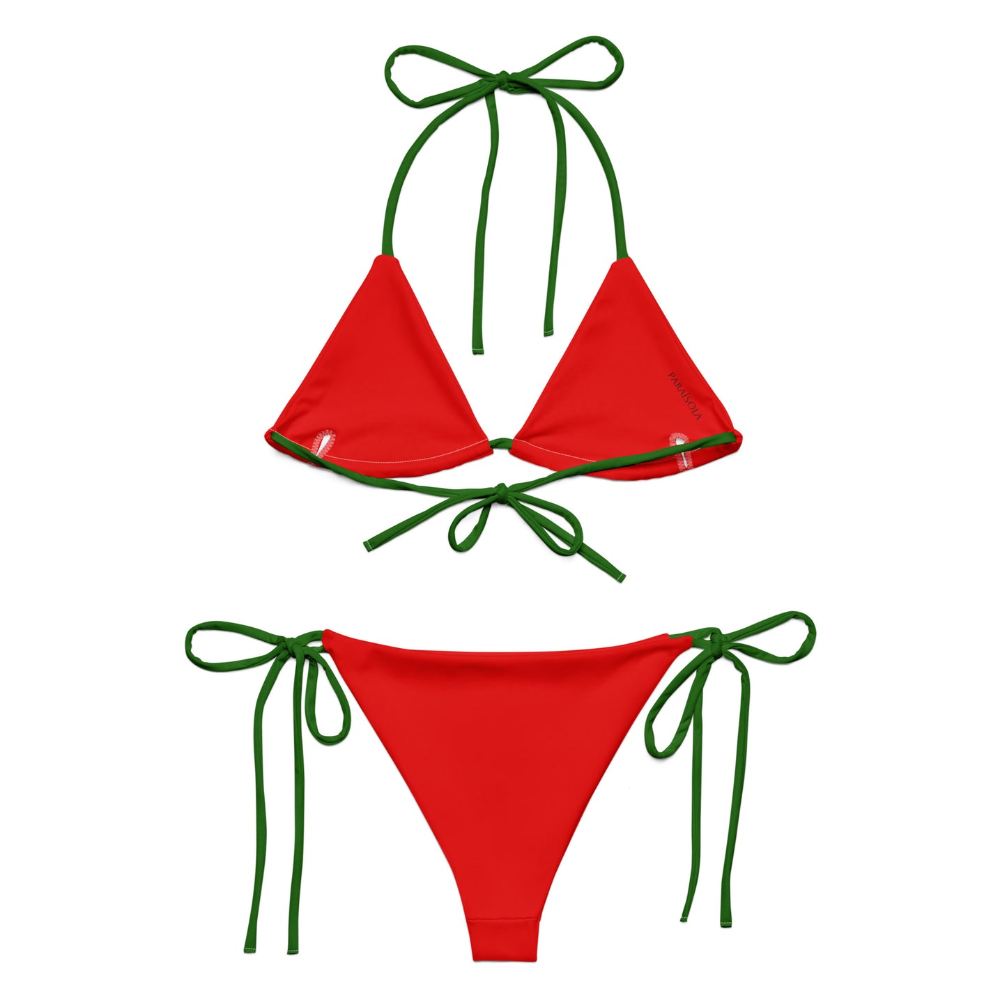 Tie-front-and-tie-side bikini-tropical-green-red