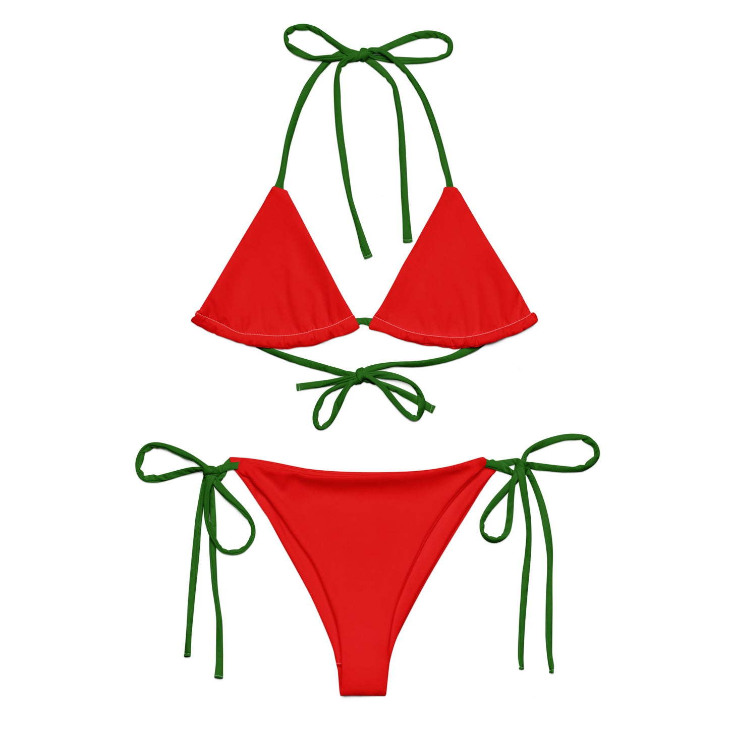 Tie-front-and-tie-side bikini-tropical-green-red