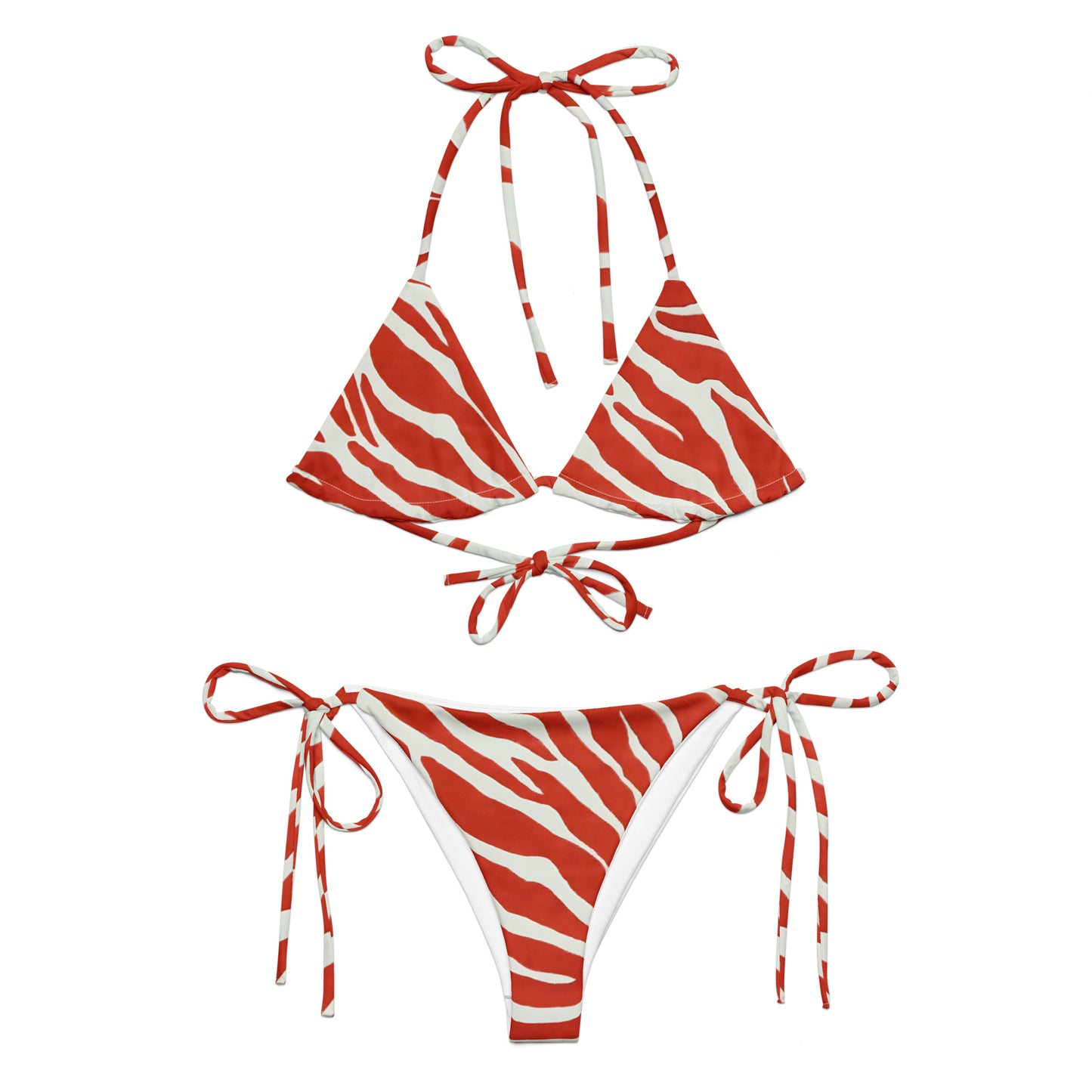 Tie-front-and-tie-side bikini-tropical-tiger-white-red
