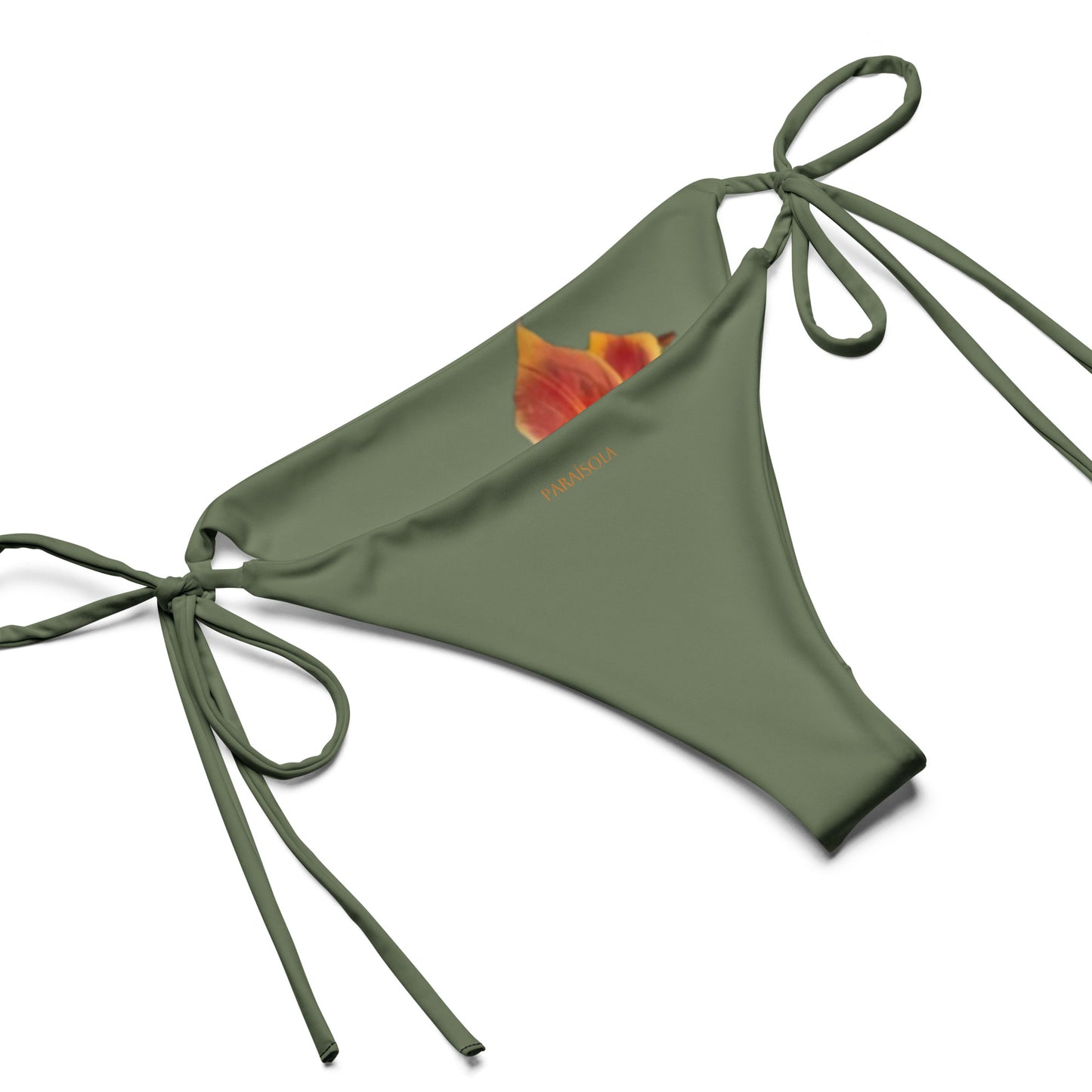 Tie-front-and-tie-side bikini-tropical-khaki-hibiscus