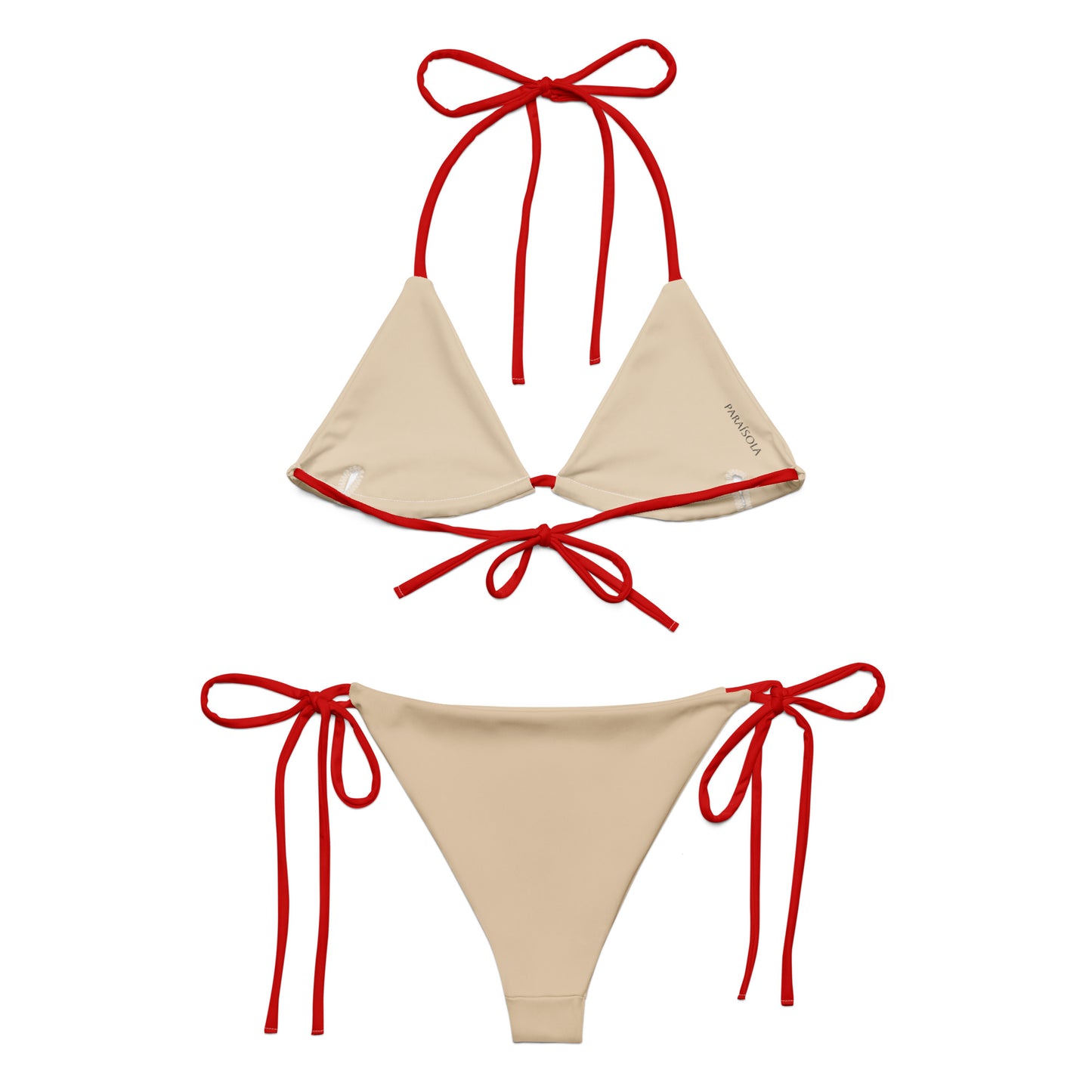 Tie-front-and-tie-side bikini-tropical-beige-red
