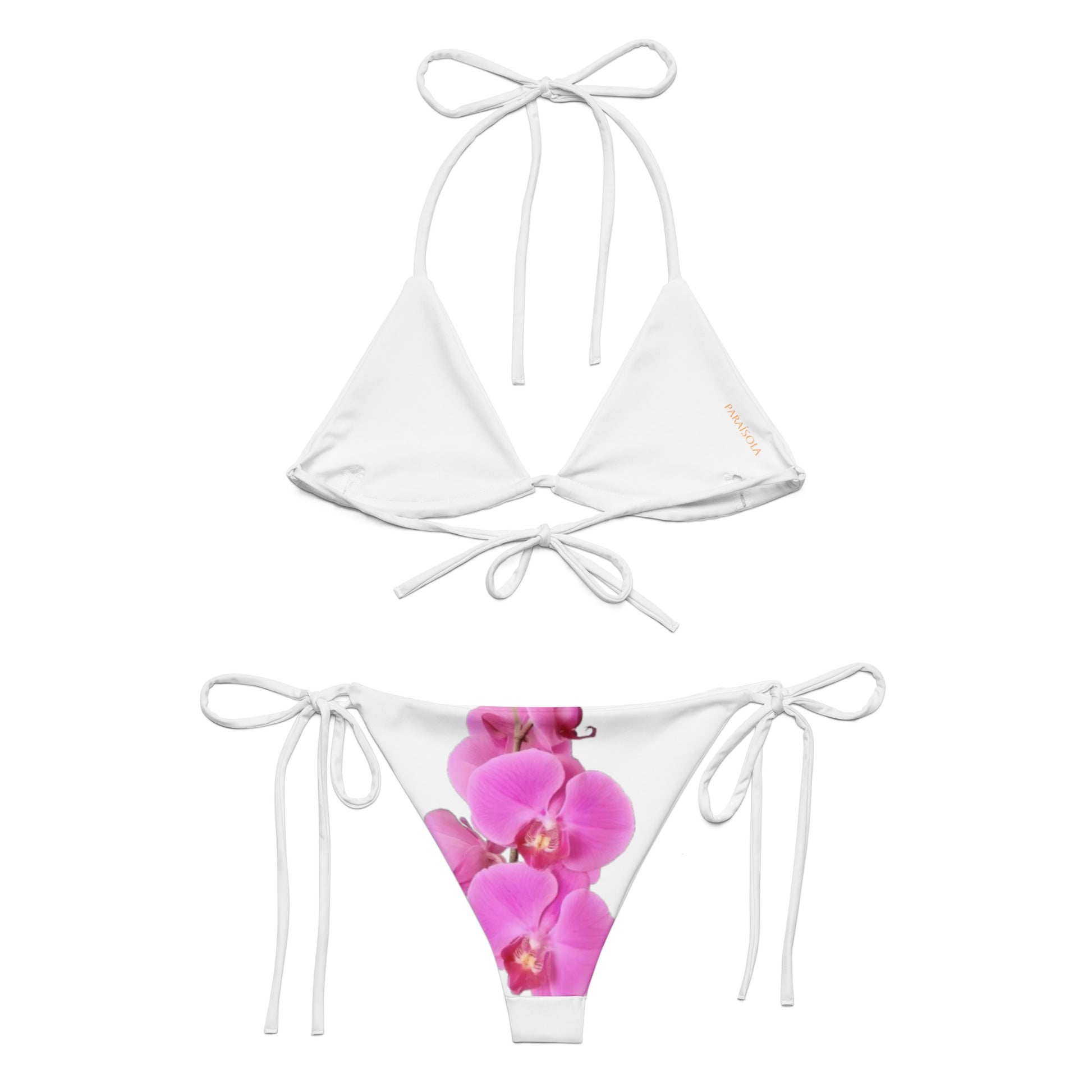 Tie-front-and-tie-side bikini-tropical-white-purple-orchidee