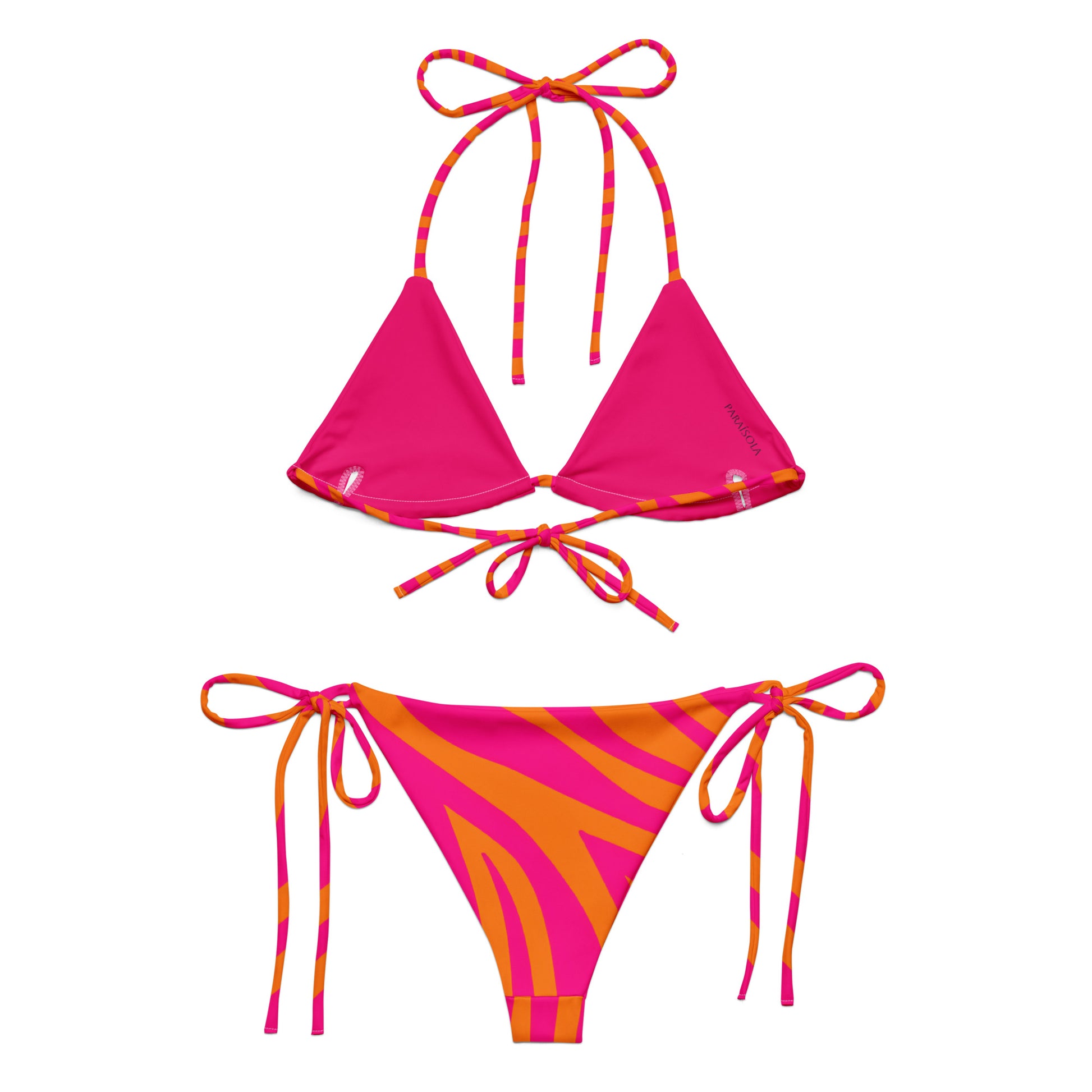 Tie-front-and-tie-side bikini-tropical-tiger-orange-pink