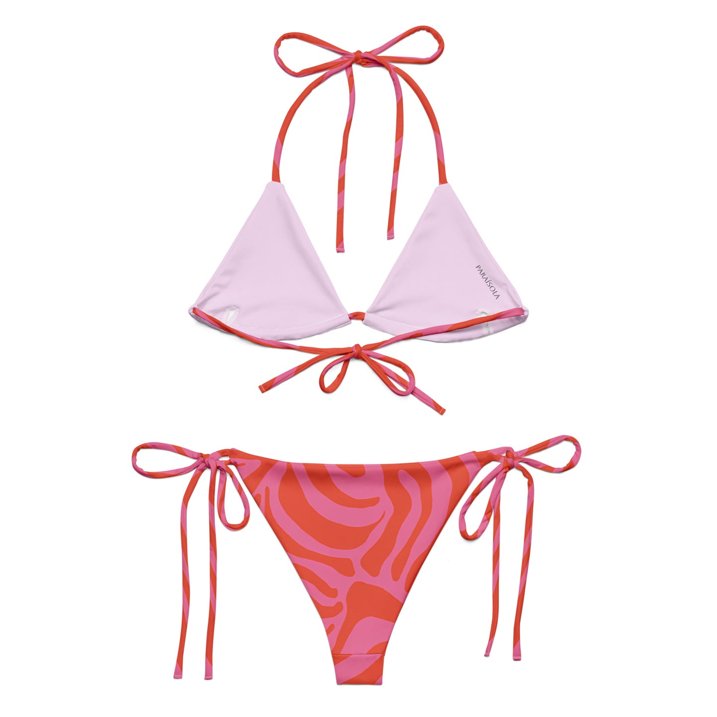 Tie-front-and-tie-side bikini-tropical-orange-pink