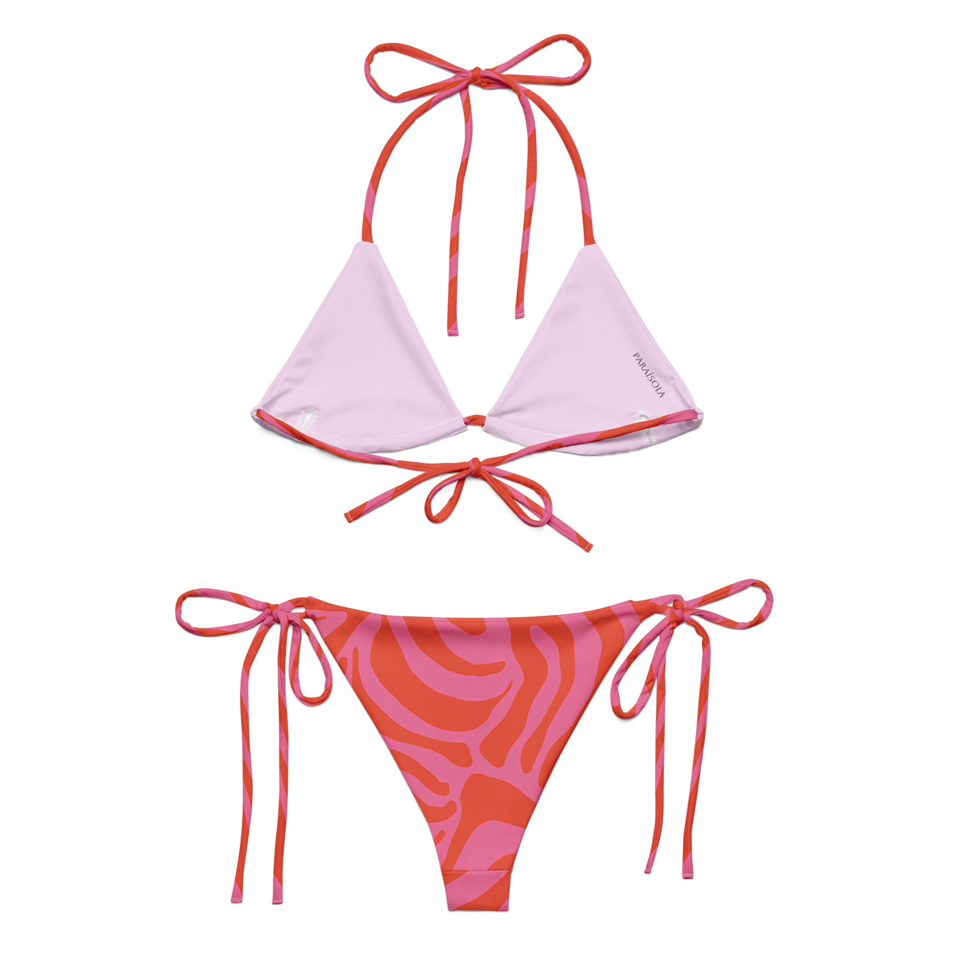 Tie-front-and-tie-side bikini-tropical-orange-pink