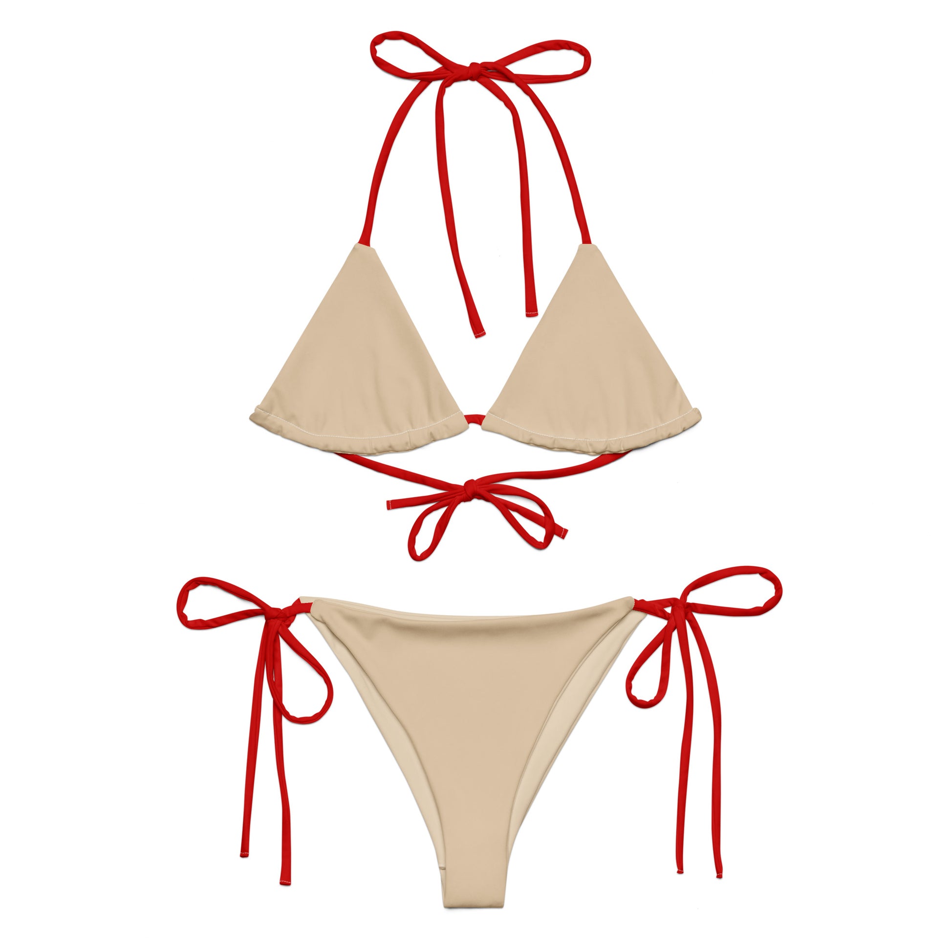 Tie-front-and-tie-side bikini-tropical-beige-red
