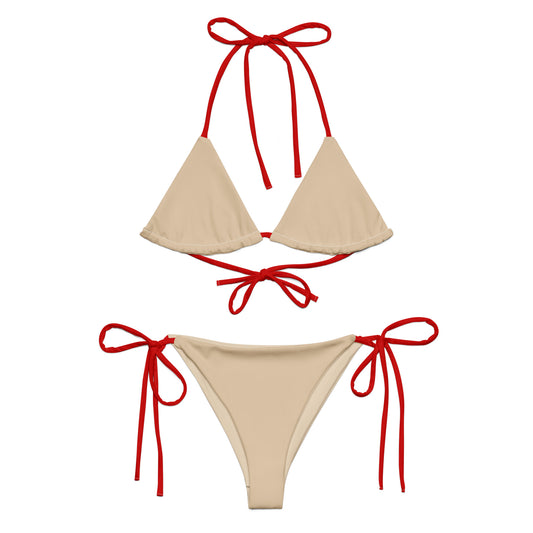 Tie-front-and-tie-side bikini-tropical-beige-red
