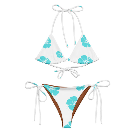 Tie-front-and-tie-side bikini-tropical-turquoise-brown-hibiscus