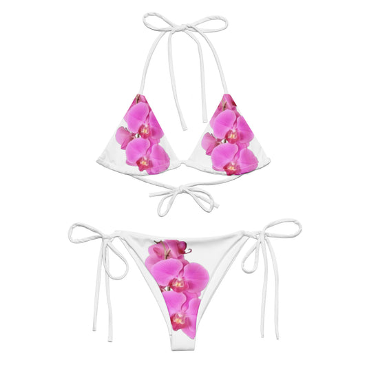Tie-front-and-tie-side bikini-tropical-white-purple-orchidee