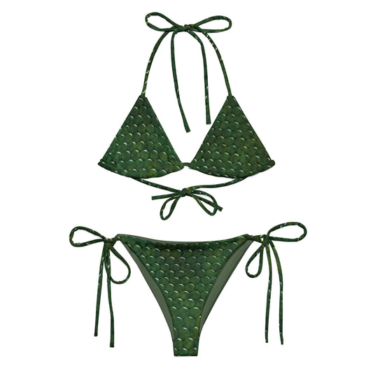 Tie-front-and-tie-side bikini-tropical-green
