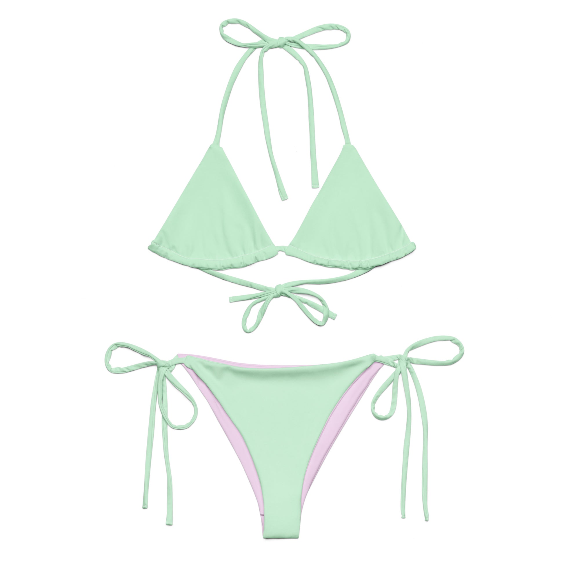 Tie-front-and-tie-side bikini-tropical-turquoise-pink-pastel