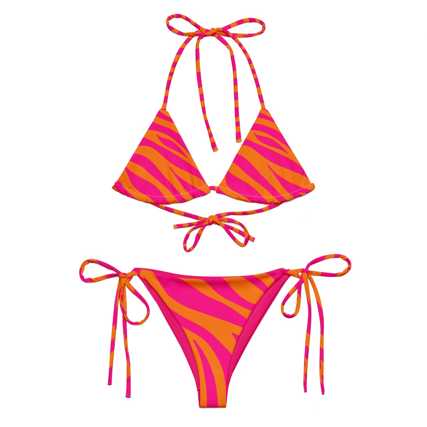 Tie-front-and-tie-side bikini-tropical-tiger-orange-pink