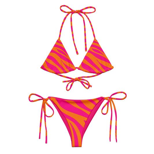 Tie-front-and-tie-side bikini-tropical-tiger-orange-pink