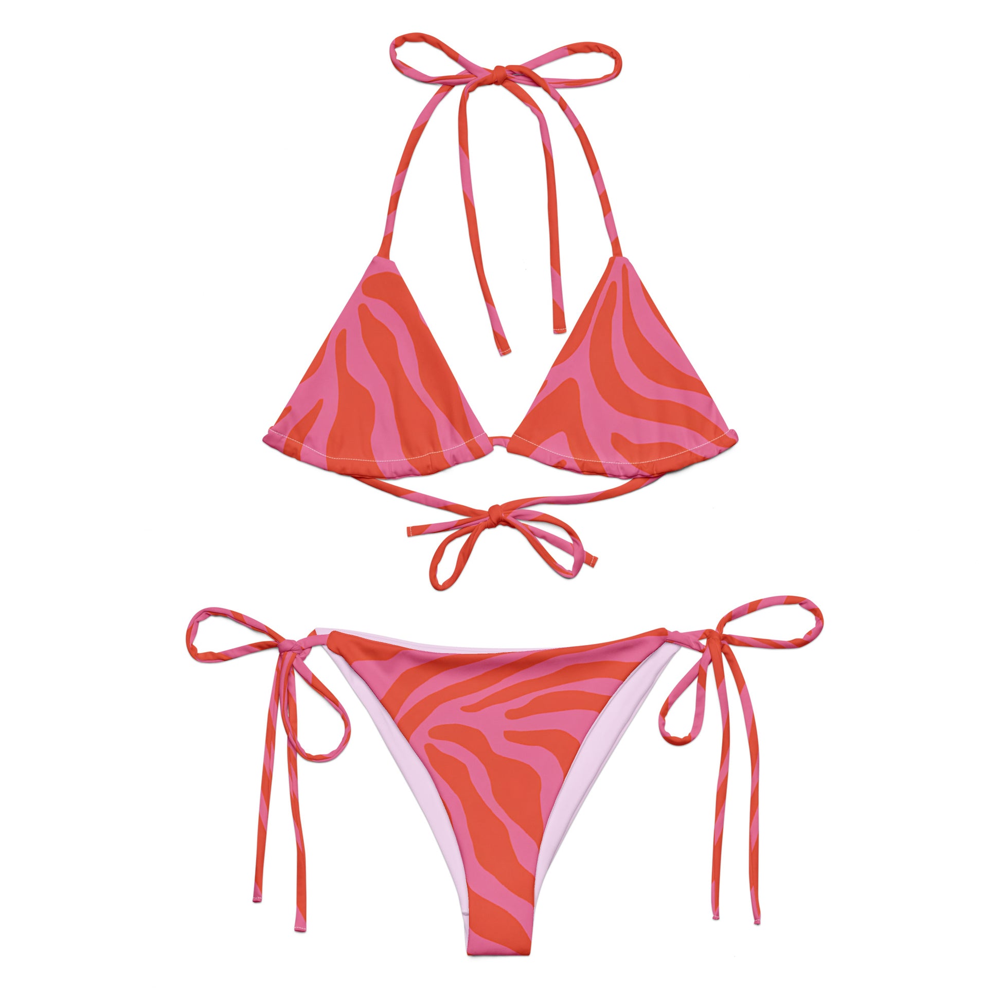 Tie-front-and-tie-side bikini-tropical-orange-pink