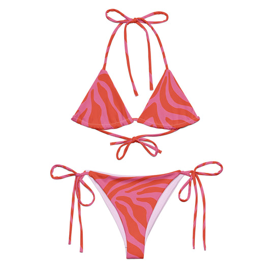 Tie-front-and-tie-side bikini-tropical-orange-pink