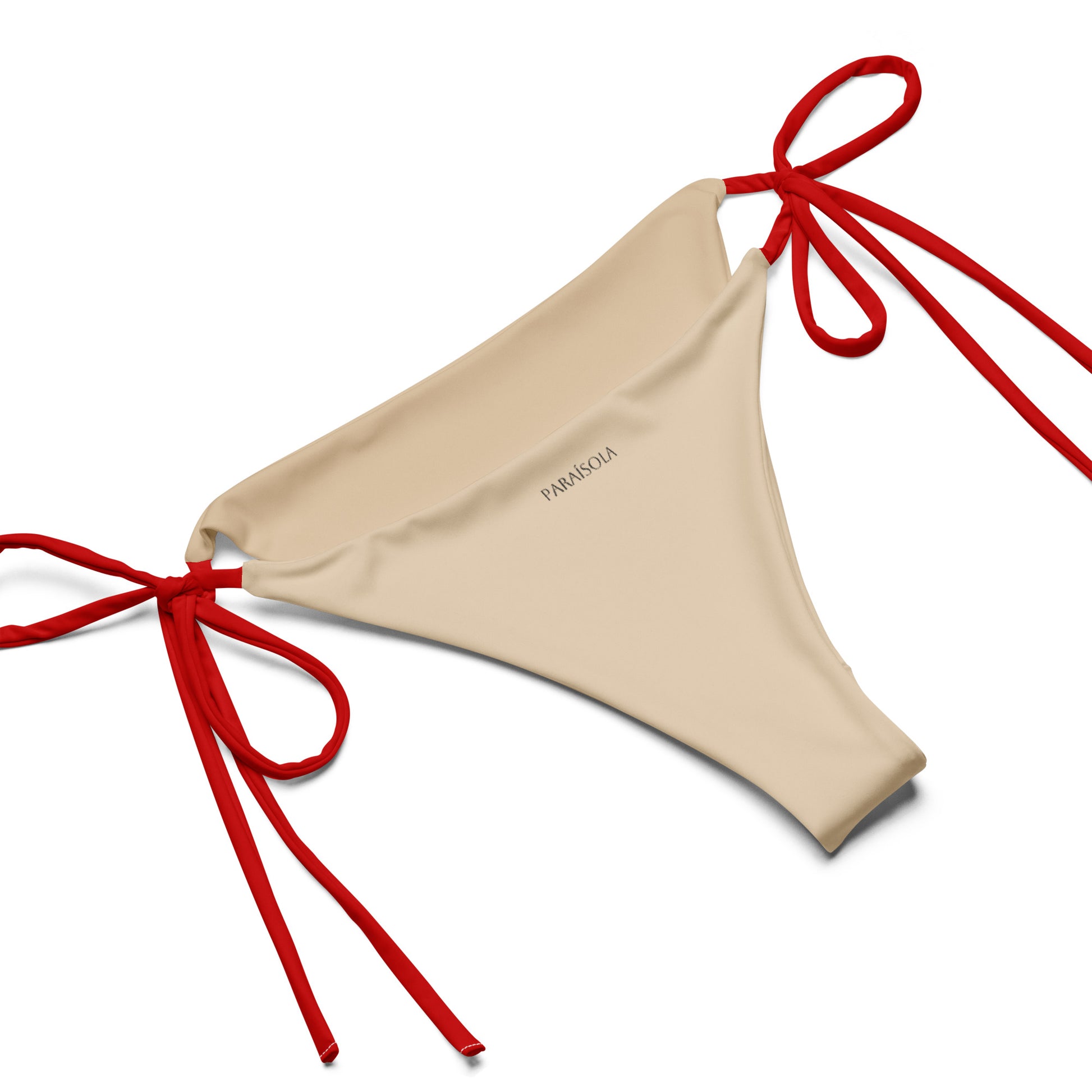 Tie-front-and-tie-side bikini-tropical-beige-red