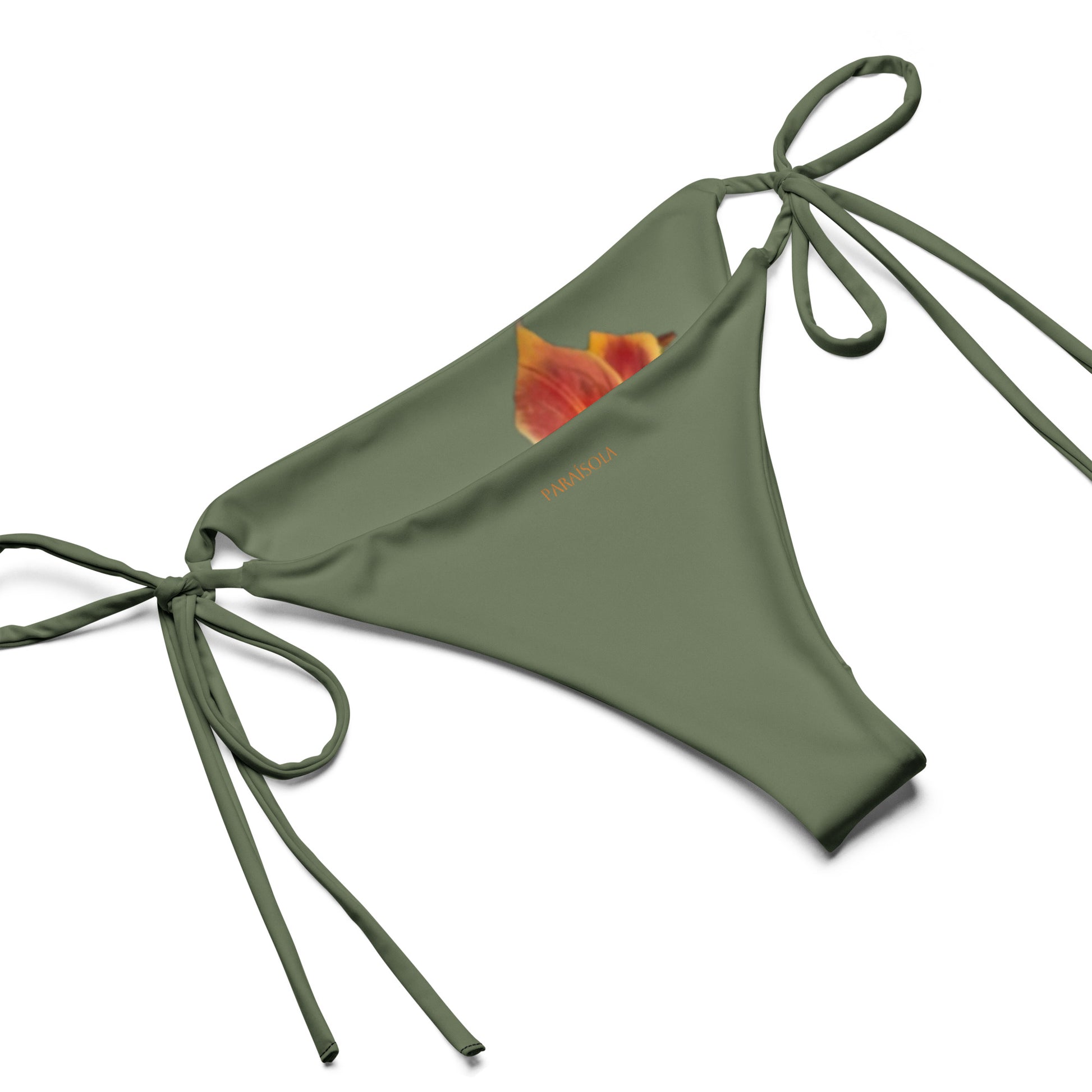 Tie-front-and-tie-side bikini-tropical-khaki-hibiscus