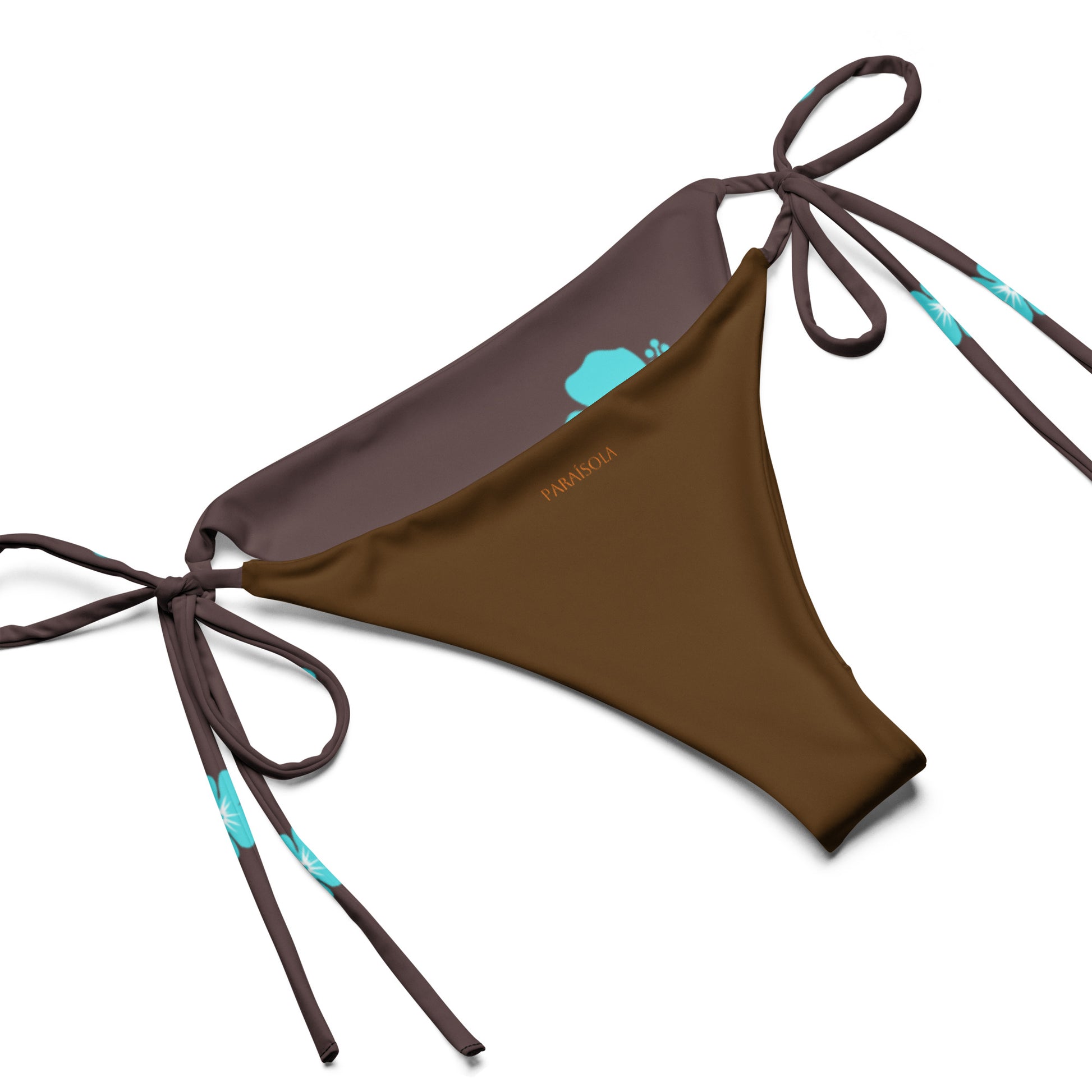 Tie-front-and-tie-side bikini-tropical-turquoise-brown-hibiscus