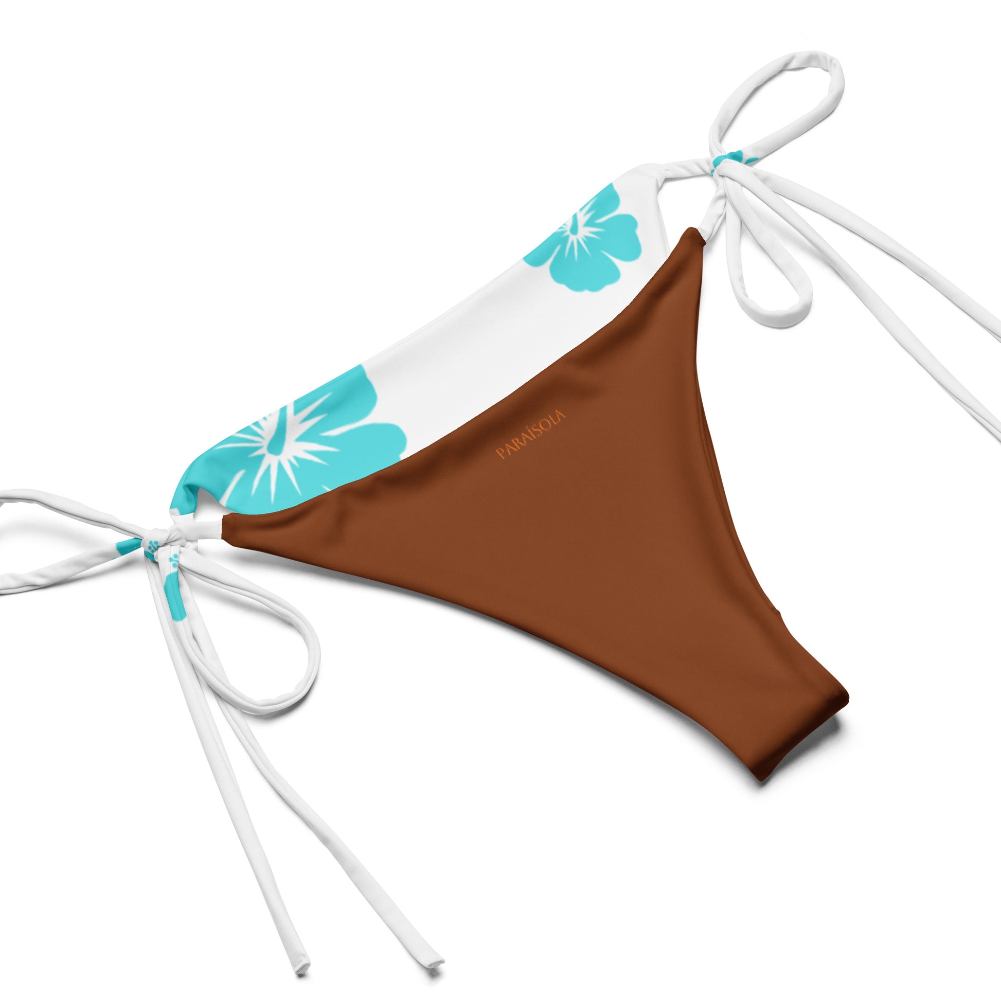 Tie-front-and-tie-side bikini-tropical-turquoise-brown-hibiscus
