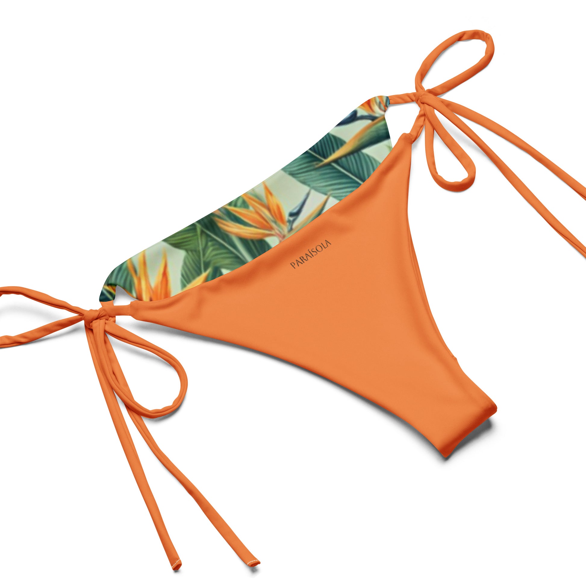 Tie-front-and-tie-side bikini-tropical-paradise-bird-green-orange