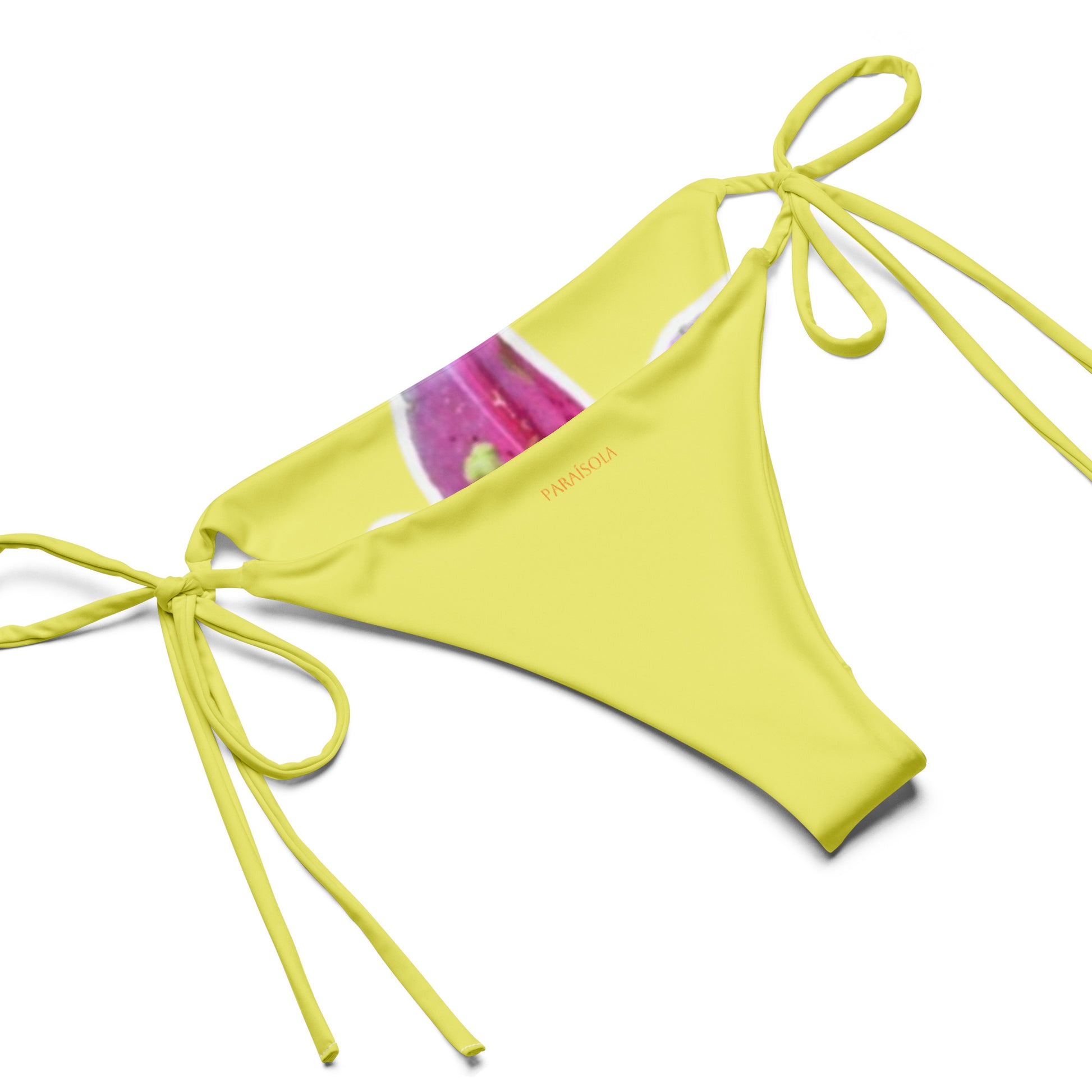 Tie-front-and-tie-side bikini-tropical-yellow-pink-hibiscus
