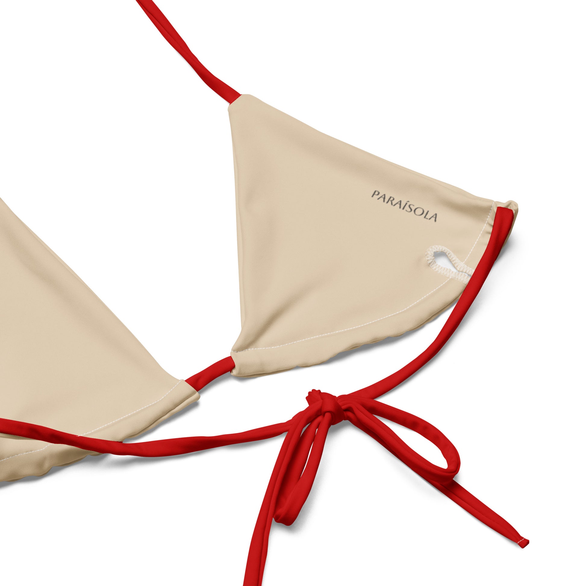 Tie-front-and-tie-side bikini-tropical-beige-red